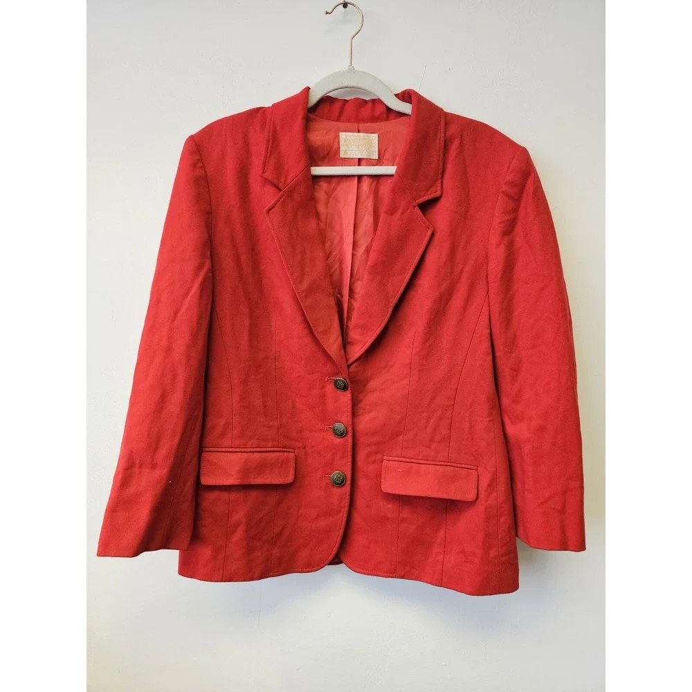 Pendleton‎ Red Blazer Jacket 100% Virgin Red Gold buttons Refer To Measurements